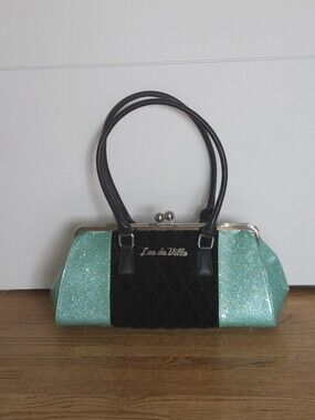 Lux De Ville Handbag Blue Sparkle With Black Velvet